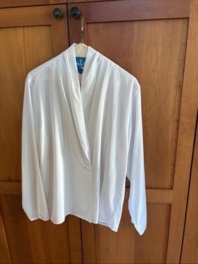White Draped Shawl Collar Blouse - Women